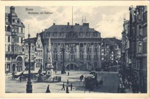Bonn, Marktplatz mit Rathaus / square, town hall, pharmacy, tram, shops