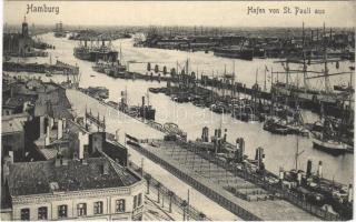 Hamburg, Hafen von St. Pauli aus / port, steamships. Verlag Gebr. Israel