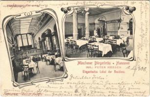 1906 Hannover, Münchener Bürgerbräu. Elegantestes Lokal der Residenz / inn, restaurant, interior. Graph. Kunstanstalt Georg Alpers Jun. Art Nouveau (tear)