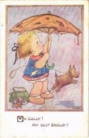 1948 "Oh Golly! My best brolly!" Children art postcard. Published by J. Salmon Ltd. s: Phyllis M. Purser (EB)