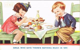 Girls - Who says theres nothing much in em! Children art postcard, romantic couple