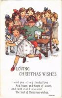 1916 Loving Christmas wishes! Christmas greeting art postcard with children. W. & K. London E.C....