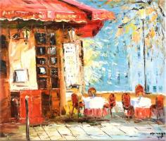 Czinege Zsolt (1964-): Kávéház. Olaj, vászon, jelzett. 52×62 cm