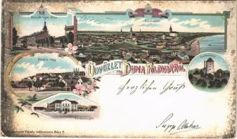 1899 (Vorläufer) Dunaföldvár, Kossuth Lajos utca, Kálvária hegy, Csonkatorony, Szentháromság tér. Schwidernoch Károly Art Nouveau, floral, litho (fa)