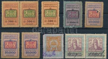 1921-1924 Budapest székesfőváros forgalmiadó és 10 000 kr értékpapír forgalmi adó, 10 db illetékbélyeg