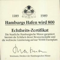 NSZK 1989. "800 éves Hamburg" Br emlékérem T:PP Eredeti díszdobozban, tanúsítvánnyal!