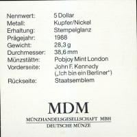 Niue 1988. 5$ "J.F. Kennedy" T:BU Díszdobozban, tanúsítvánnyal!