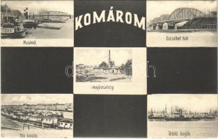 Komárom, Komárnó; Kishíd, Erzsébet híd, Téli kikötő, telelő hajók, hajóműhely / bridges, winter port, ships, ship factory