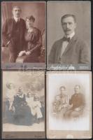 cca 1900 12 db vegyes keményhátú fotó, közte portrék, családi fotók, 10,5x6,5 cm-től 13x9 cm-ig
