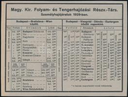 1929 Magy. Kir. Folyam- és Tengerhajózási Részv. Társ. személyhajójárat menetrend + Magyar Királyi Á...
