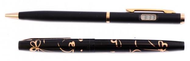 Parker tolltartóban írószer tétel: golyóstoll digitális óra kijelzővel, jó állapotban + Guangrong tö...