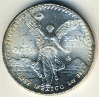 Mexikó 1982. 1Onza Ag "Szabadság" 1oz. T:2/2+ Díszdobozban, tanúsítvánnyal!