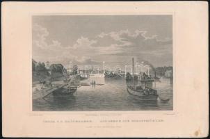 cca 1850 4 db metszet, közte Ludwig Rohbock (1820-1883): Óbuda s a hajómalmak, Pest és Buda, 13×18 cm