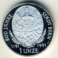 Svájc 1991. "800 éves Bern-700 éves Svájc" Ag emlékérem, 1oz. (31,103g) T:PP Eredeti díszdobozban!