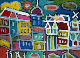 Cs. Németh Miklós (1934-): Országháza, olaj, karton, szignált 100x70 cm