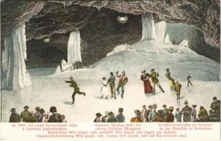Dobsina, Dobsiná; az 1905. évi nyári korcsolyázás képe a jégbarlangban. Fejér Endre nagyvendéglős kiadása / picture of the skating in the ice cave in the summer of 1905