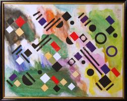 Dévényi János (1956-): Pulzáló formák; akvarell-tempera, papír, szignált keretben 38x30cm