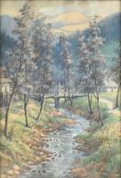 Járossy Gyula (1886-1958): Hegyvidéki táj, 1949 (Erdély?). Akvarell, papír, jelzett. Kissé sérült üvegezett fa keretben, 49×33,5 cm