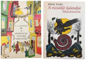 Jékely Endre: A vízisikló kalandjai. Állattörténetek. Palásti Erzsébet illusztrációival. Bp., 1995, Százszorszép. Kiadói kartonált papírkötés, javított gerinccel, volt könyvtári példány. + H. C. Andersen: A szerencse tündérsárcipője. Válogatta és a gyerekeknek átdolgozta: Rab Zsuzsa. Szecskó Tamás rajzaival. Bp., 1988, Móra. Kiadói kartonált papírkötés.