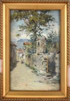 Cima, Luigi (1860-1938): Villa di Villa, Olaszország,1918. Olaj, fa, jelzett. Üvegezett, sérült fa k...