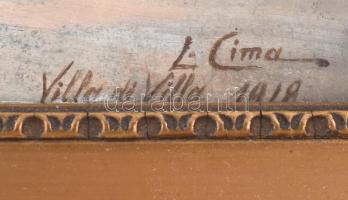 Cima, Luigi (1860-1938): Villa di Villa, Olaszország,1918. Olaj, fa, jelzett. Üvegezett, sérült fa k...