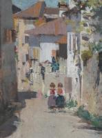 Cima, Luigi (1860-1938): Villa di Villa, Olaszország,1918. Olaj, fa, jelzett. Üvegezett, sérült fa k...