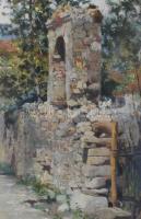 Cima, Luigi (1860-1938): Villa di Villa, Olaszország,1918. Olaj, fa, jelzett. Üvegezett, sérült fa k...