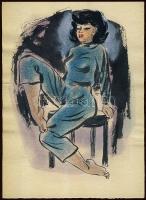 Ruszkay György (1924-1998): Tornázó nő, vegyes technika, 16x21 cm