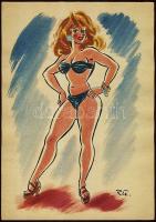 Ruszkay György (1924-1998): Erotikus rajz, vegyes technika, szignált 18x25 cm