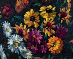 Tőkés Sándor (1882-1950): Csendélet. Olaj, vászon, sérült, jelzett. Dekoratív fa keretben, 56×65 cm