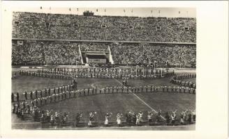 Budapest XIV. A Népstadion ünnepélyes megnyitója. Képzőművészeti Alap Kiadóvállalat + "XII. Főiskolai Világbajnokság Budapest 1954. VIII. 4." So. Stpl.  (Rb)