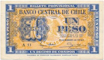 Chile 1943. 1P (1/10C) T:I-  Chile 1943. 1 Peso (1/10 Condor) C:AU  Krause P#90c