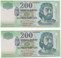 2004. 200Ft FB (2x) sorszámkövetők T:I Hungary 2004. 200 Forint FB (2x) sequential serial numbers C:UNC Adamo F53D1