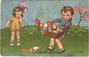 1926 Húsvéti üdvözlet / Easter greeting Italian children art postcard. 2028-3. artist signed (ázott / wet damage)