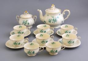 Schönwald virágmintás porcelán teás készlet, hiányos: Kanna fedéllel, 8 db csésze, 6 db alj, cukortartó fedéllel, matricás, jelzett, kopásnyomokkal