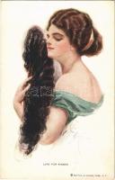 Lips for Kisses. Lady art postcard. Reinthal & Newman Pubs. No. 197. s: Harrison Fisher (EK)