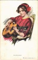 1915 College Songs Lady with guitar art postcard. Reinthal & Newman Pubs. No. 129. (EK)