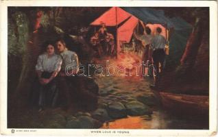 1912 When Love Is Young Romantic couple, lady art postcard s: Alfred James Dewey (EK)