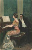 1917 Romantic couple, lady art postcard s: Clarence F. Underwood (EK)
