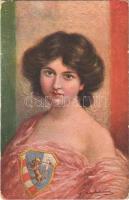 Italian lady art postcard, Italian flag. 3099-4. artist signed (EK)