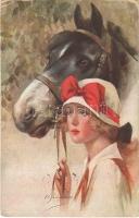 1925 Lady with horse, Italian lady art postcard. W.S.S.B. Lart Italien 6781/4. artist signed (EB)