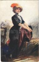 1913 Shall I? Lady art postcard. B.K.W.I. Nr. 860/1. artist signed (EK)