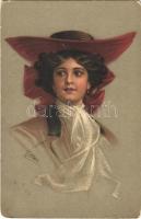 Lady art postcard. M. Munk Vienne Nr. 400. litho s: Ellka (kopott sarkak / worn corners)