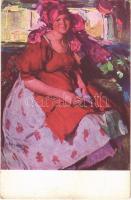 Das Bauermädchen / Russian folklore lady art postcard s: A. Archipoff (kopott sarkak / worn corners)
