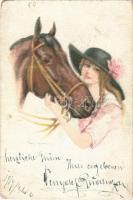 1919 Lady with horse, lady art postcard. W.S.S.B. No. 5557. (kopott sarkak / worn corners)