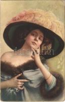 1910 Frauenschönheiten Serie 1. No. 6. Lady art postcard (kis szakadás / small tear)
