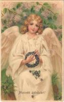 Húsvéti üdvözlet! / Easter greeting art postcard with angel. litho (EK)