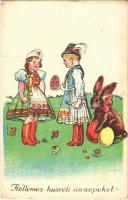 Kellemes húsvéti ünnepeket! / Easter greeting art postcard, Hungarian folklore (EK)