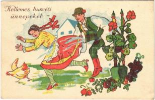 1950 Kellemes húsvéti ünnepeket! / Easter greeting art postcard, Hungarian folklore (EK)
