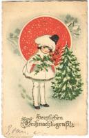 1923 Herzlichen Weihnachtsgruß! / Christmas greeting art postcard, mushroom girl. SB Excelsior 6180. (EK)